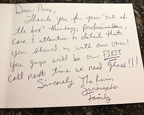 A thank-you note written in cursive handwriting