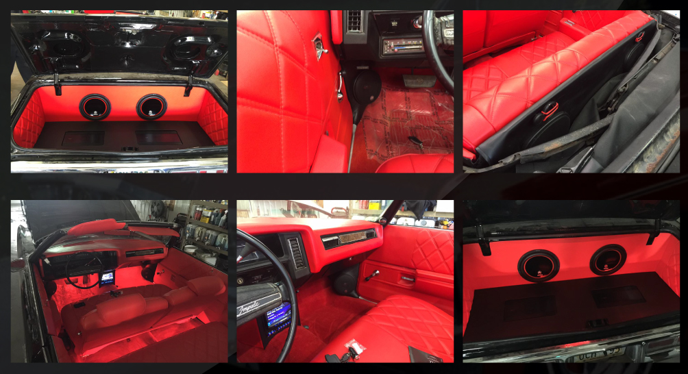 Interior of a convertible, upholstered with red leather